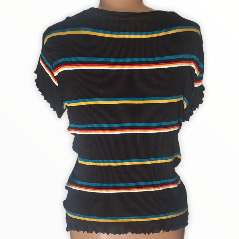 Volcom Black Ribbed Striped Ruffle Tee - Picture 3 of 9